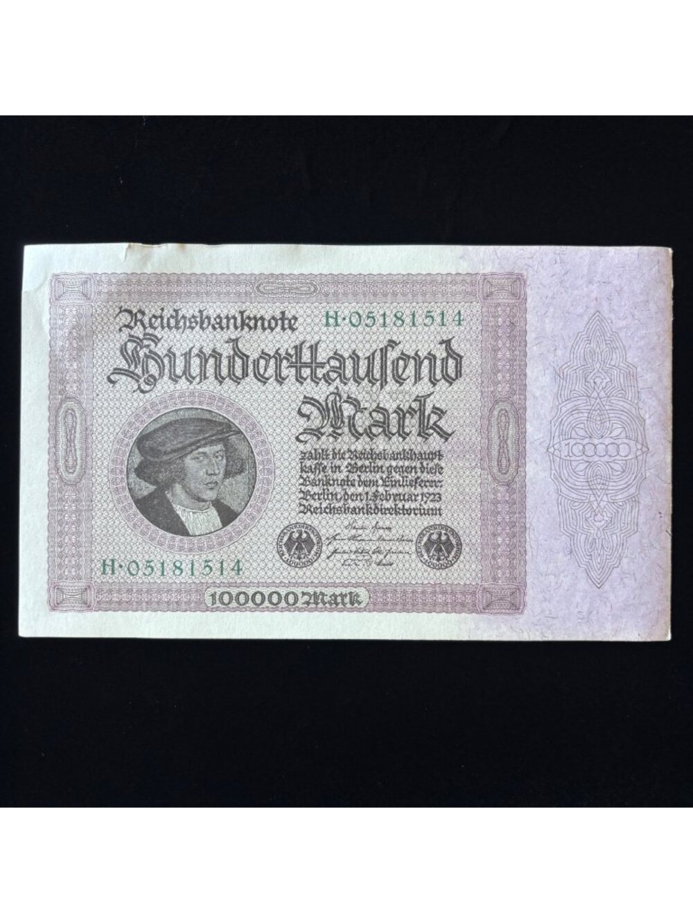 Antique Banknote 1923 Germany Reichsbanknote 100,000 Mark Large Hyperinflation